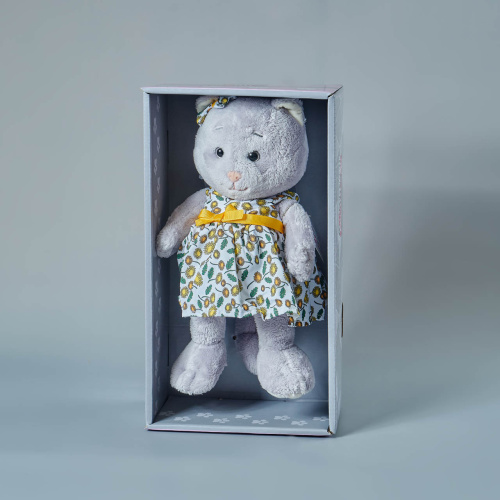 Мягкая игрушка Колбаскин&Мышель в летнем платье с цветным принтом
