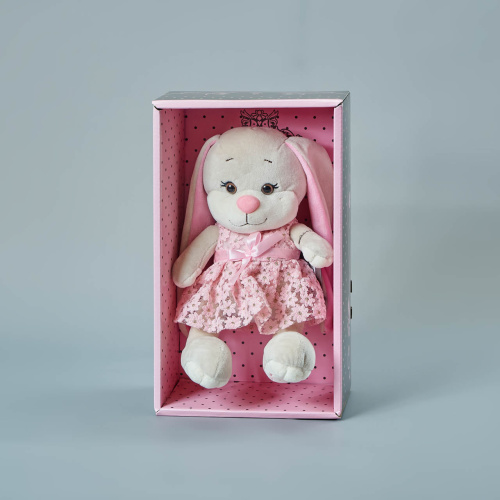 Мягкая игрушка Зайка Лин в кружевном розовом платье 