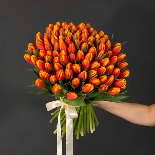 Букет из 101 оранжевого тюльпана