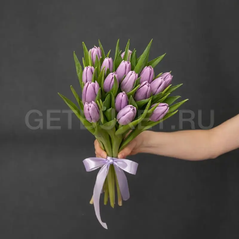 225385 Букет из 17 сиреневых тюльпанов 