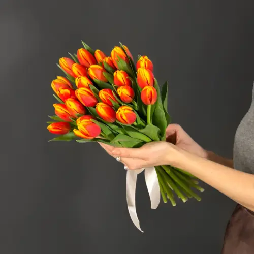 Букет из 25 оранжевых тюльпанов