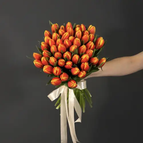 Букет из 51 оранжевого тюльпана