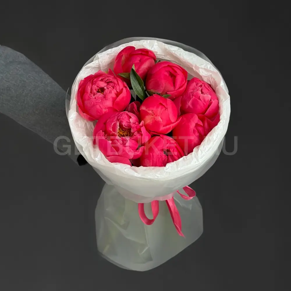237706 Букет из 9 ярко-коралловых пионов